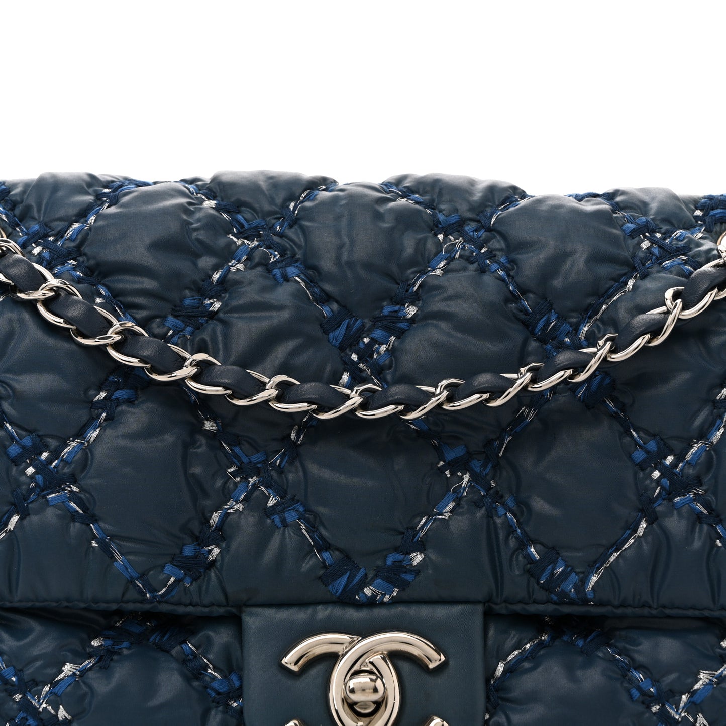 Nylon Quilted Medium Tweed on Stitch Bubble Flap Blue