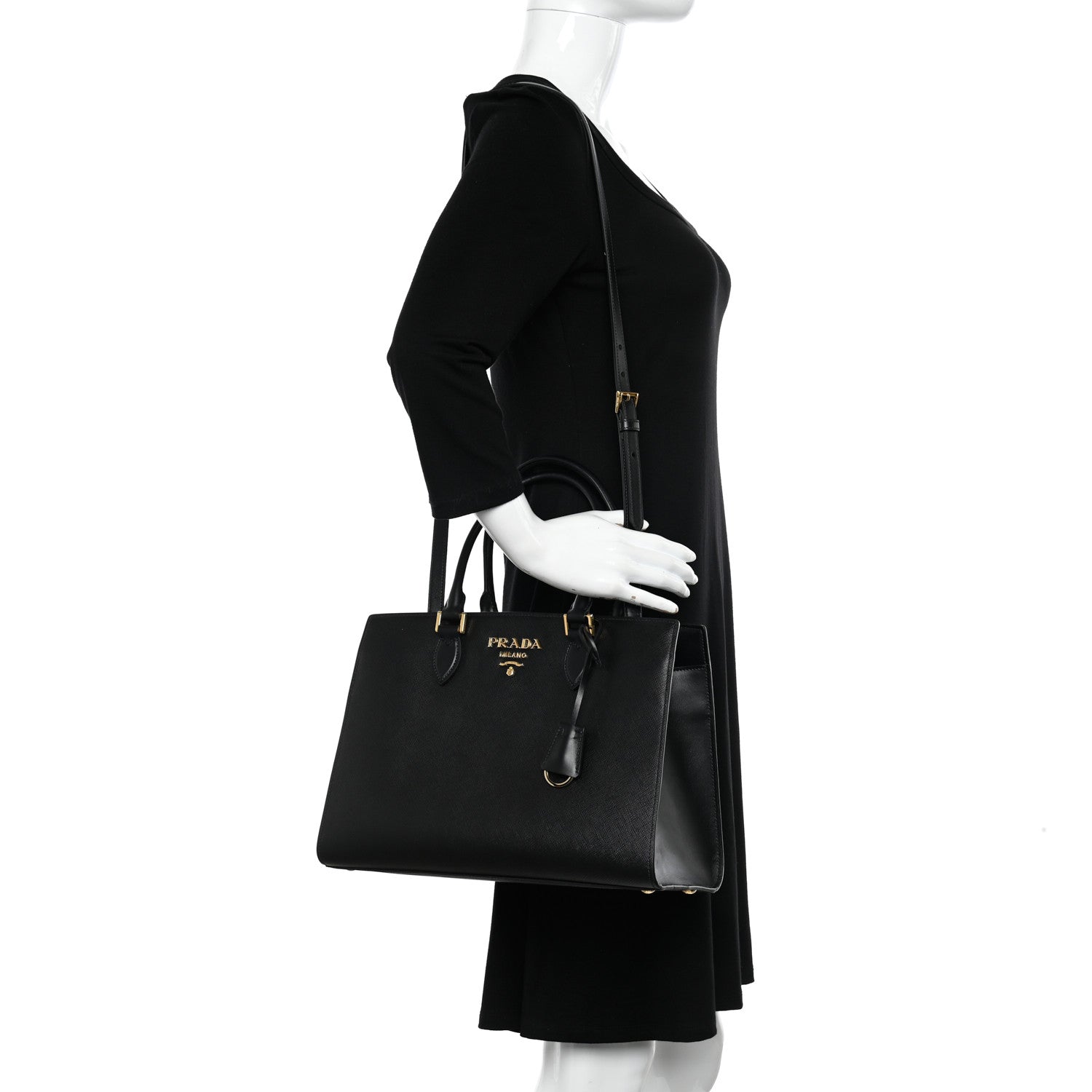 Prada Saffiano Soft Calfskin Tote Black 2 of 9