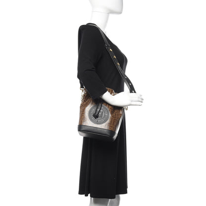 Fendi Glazed Fabric Vitello Grace F is Fendi FF 1974 Stamp Patch Grande Mon Tresor Bucket Bag Mogano Panna Black 2 of 11