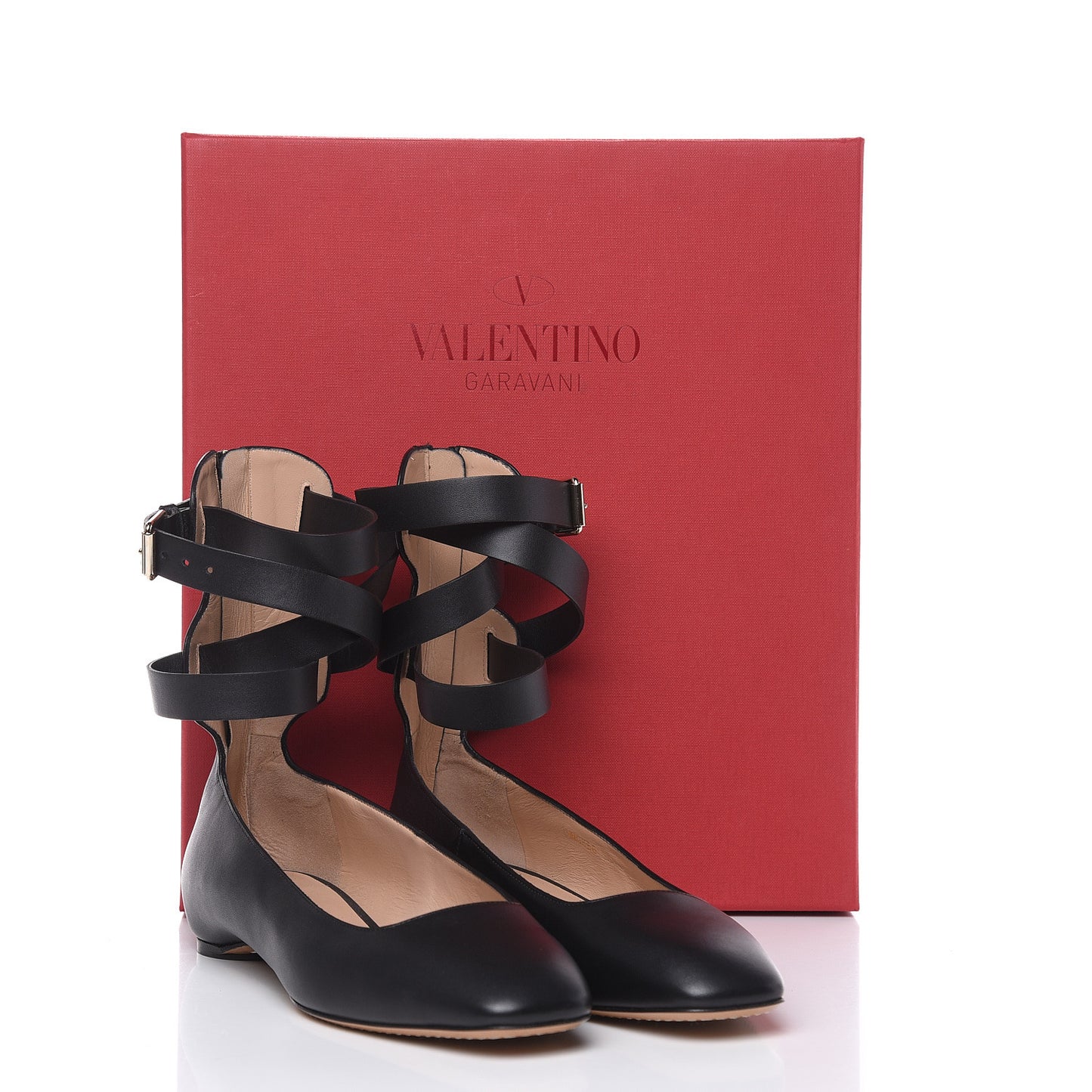 Calfskin Ballerina Ankle Strap Flats 38.5 Black