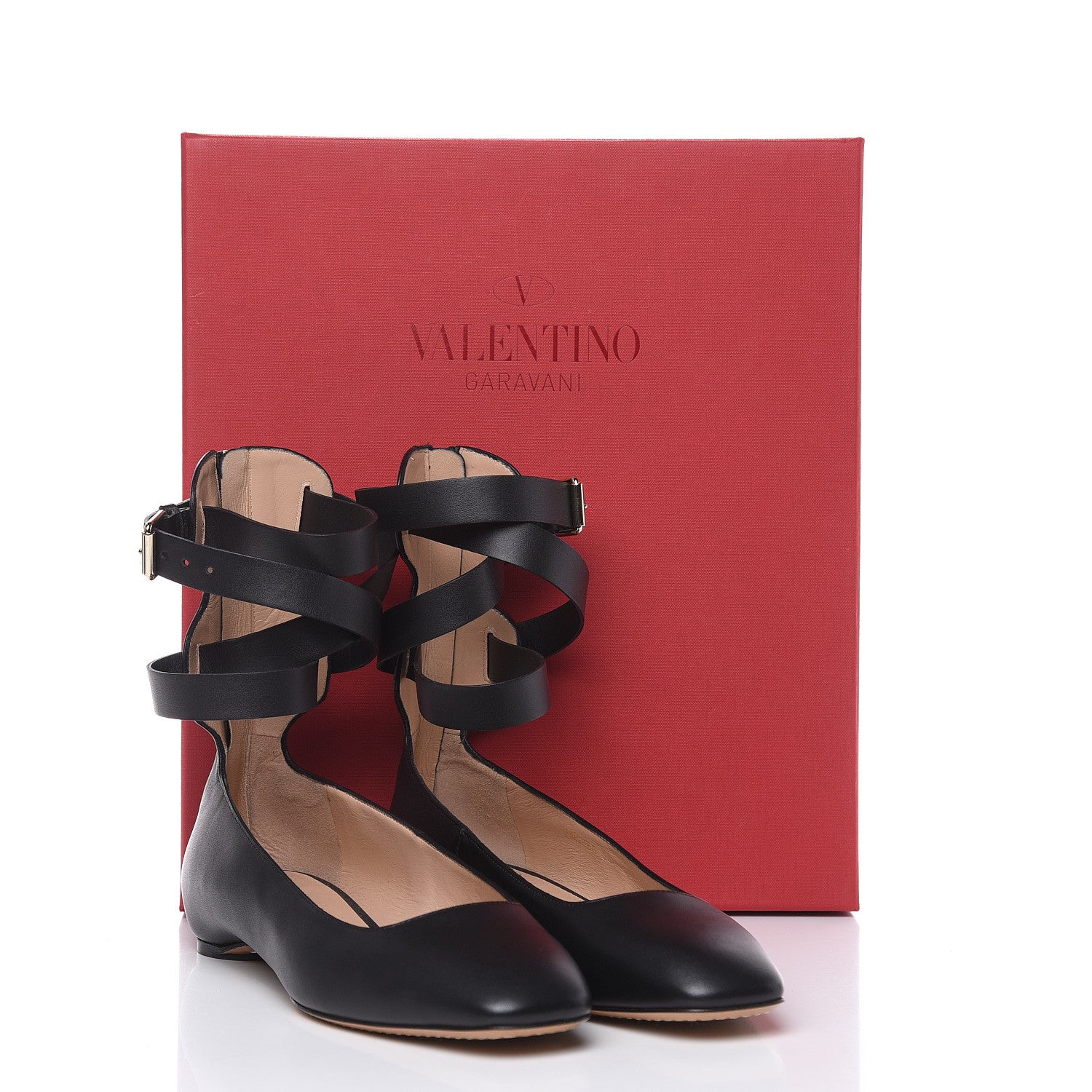 Valentino Garavani Calfskin Ballerina Ankle Strap Flats 38.5 Black 8 of 9