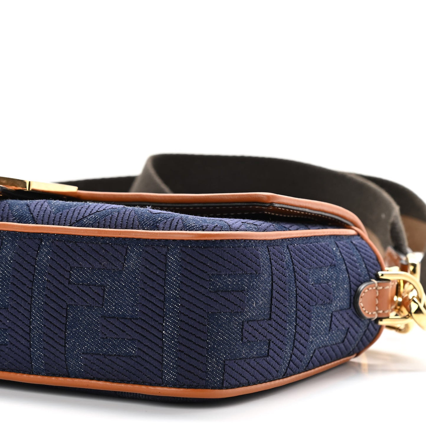 Denim Vitello King FF Embroidered Baguette Blue Cuoio