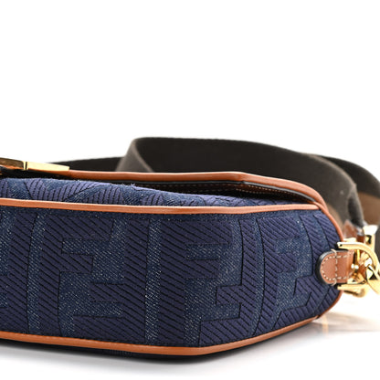 Fendi Denim Vitello King FF Embroidered Baguette Blue Cuoio 9 of 9