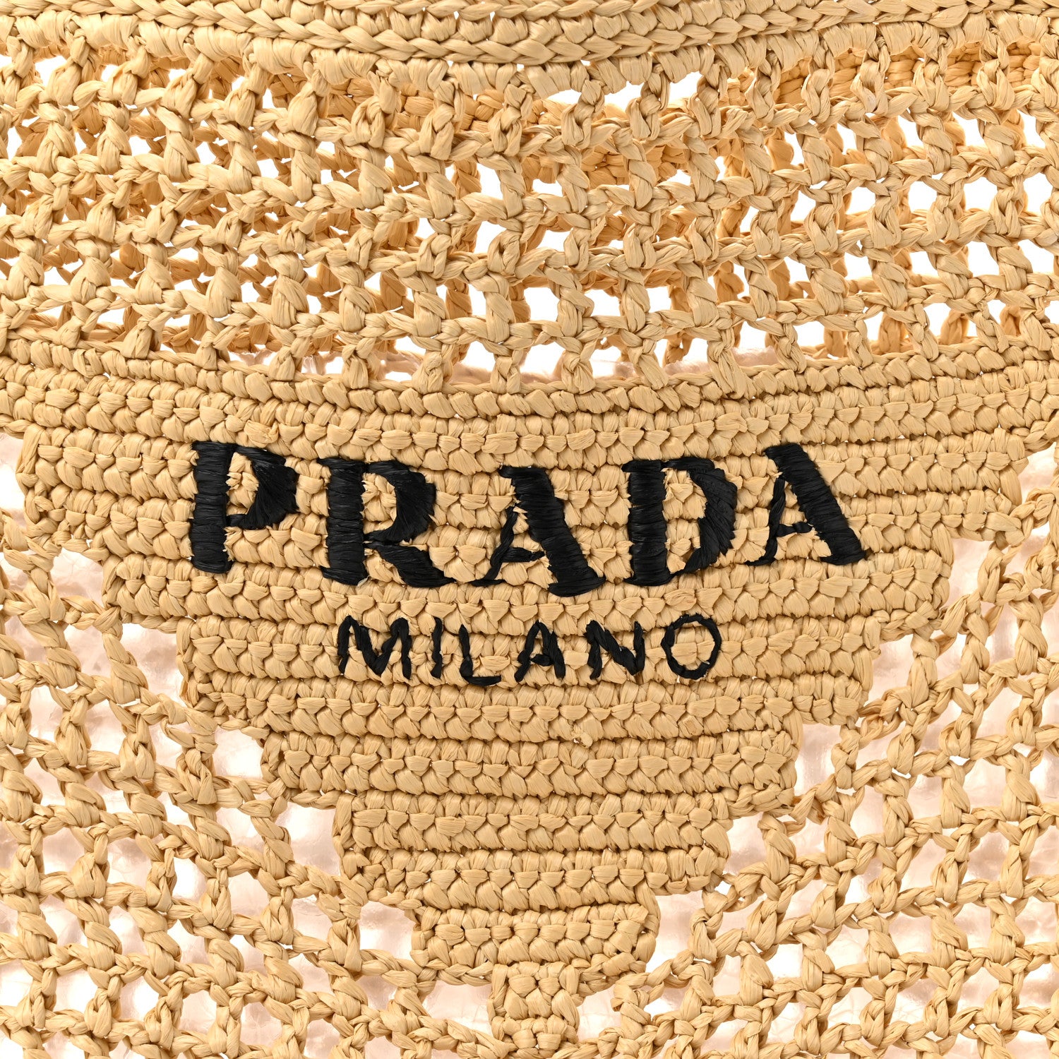 Prada Yarn Raffia Effect Crochet Logo Embroidered Tote Bag