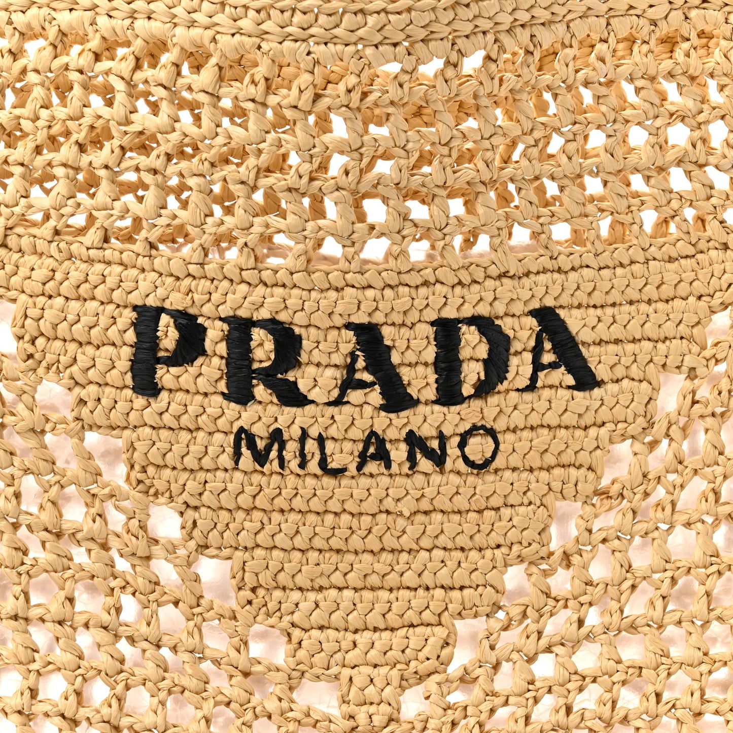 Yarn Raffia Effect Crochet Logo Embroidered Tote Bag Naturale
