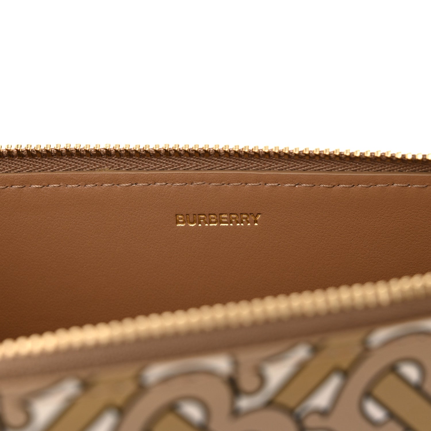 Burberry Calfskin Monogram Panola Zip Pouch Beige 7 of 10