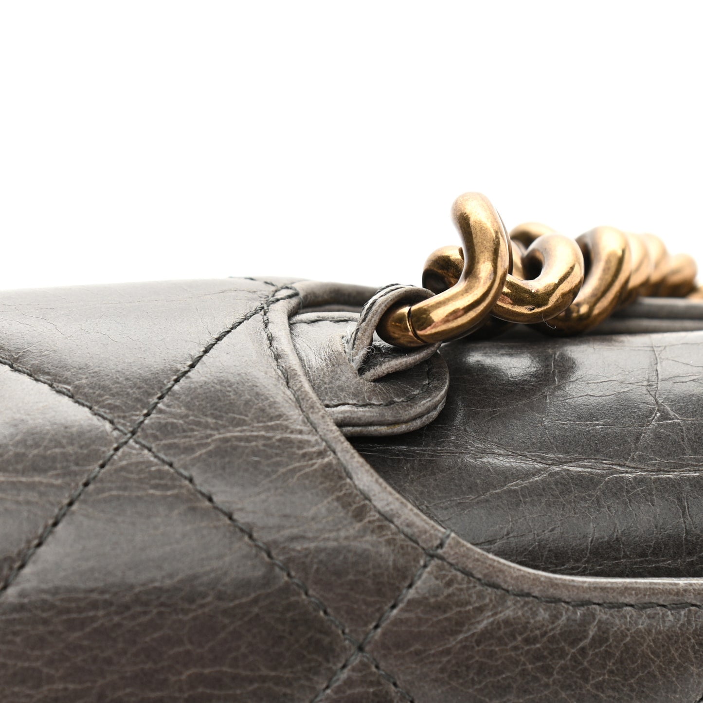 Glazed Calfskin Quilted Large Perfect Edge Flap Grey