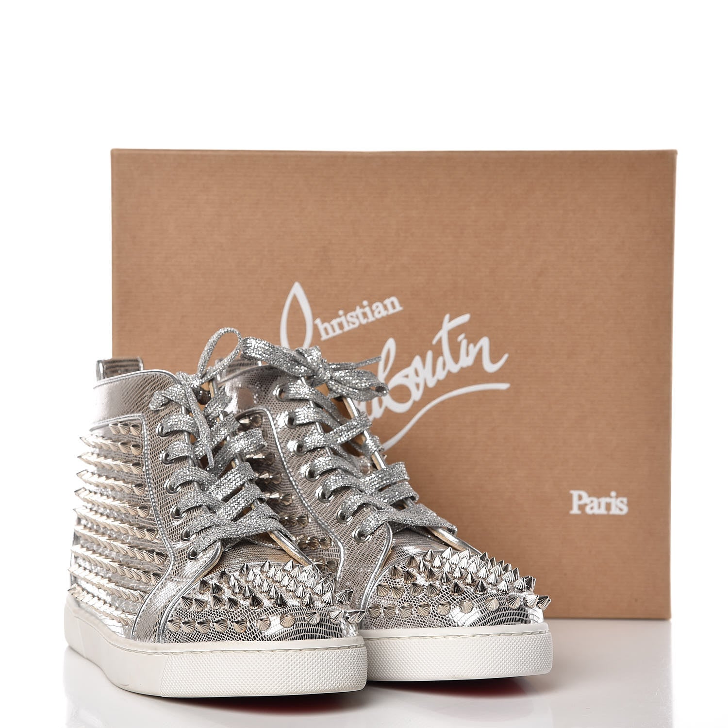 Christian Louboutin Laminato Dino Nappa Spikes Womens Louis Orlato Flat Sneakers 37.5 Silver 13 of 13