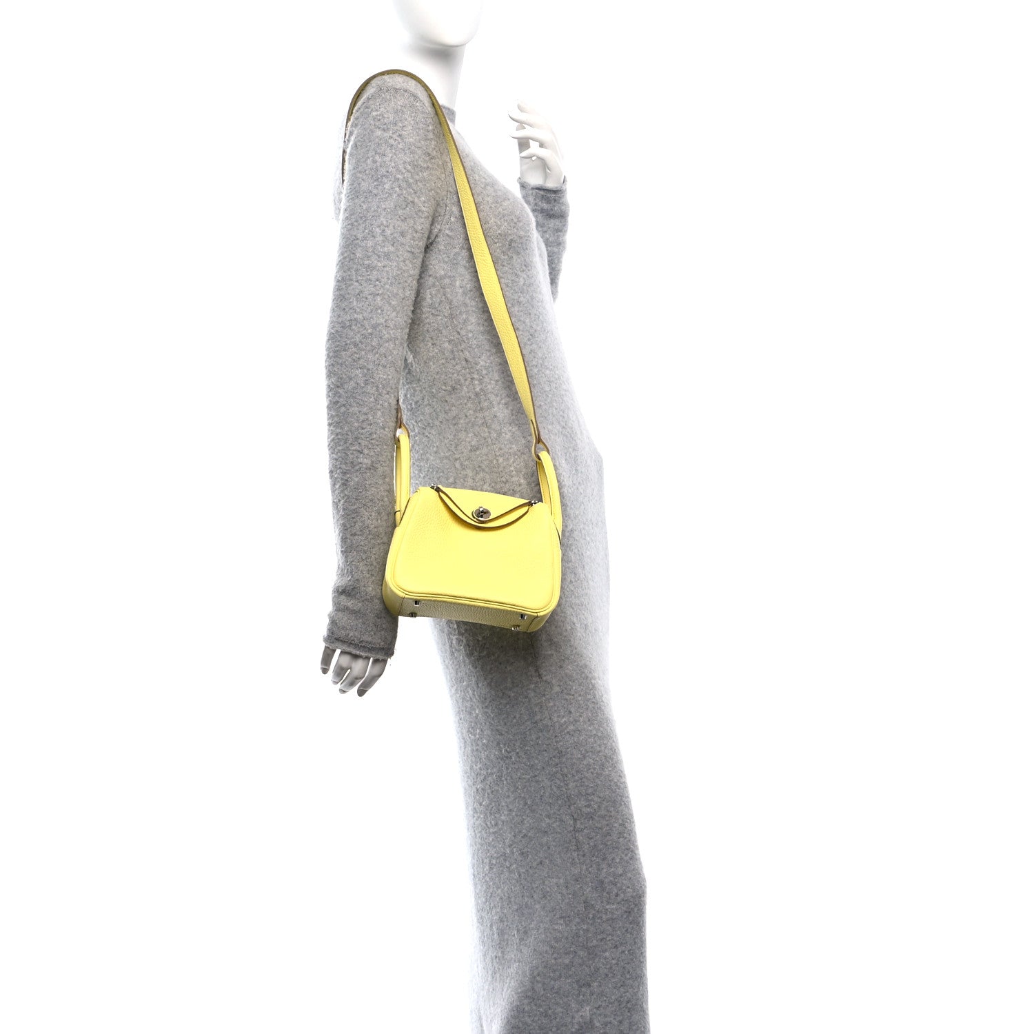 Hermes Taurillon Clemence Mini Lindy 20 Limoncello 2 of 11