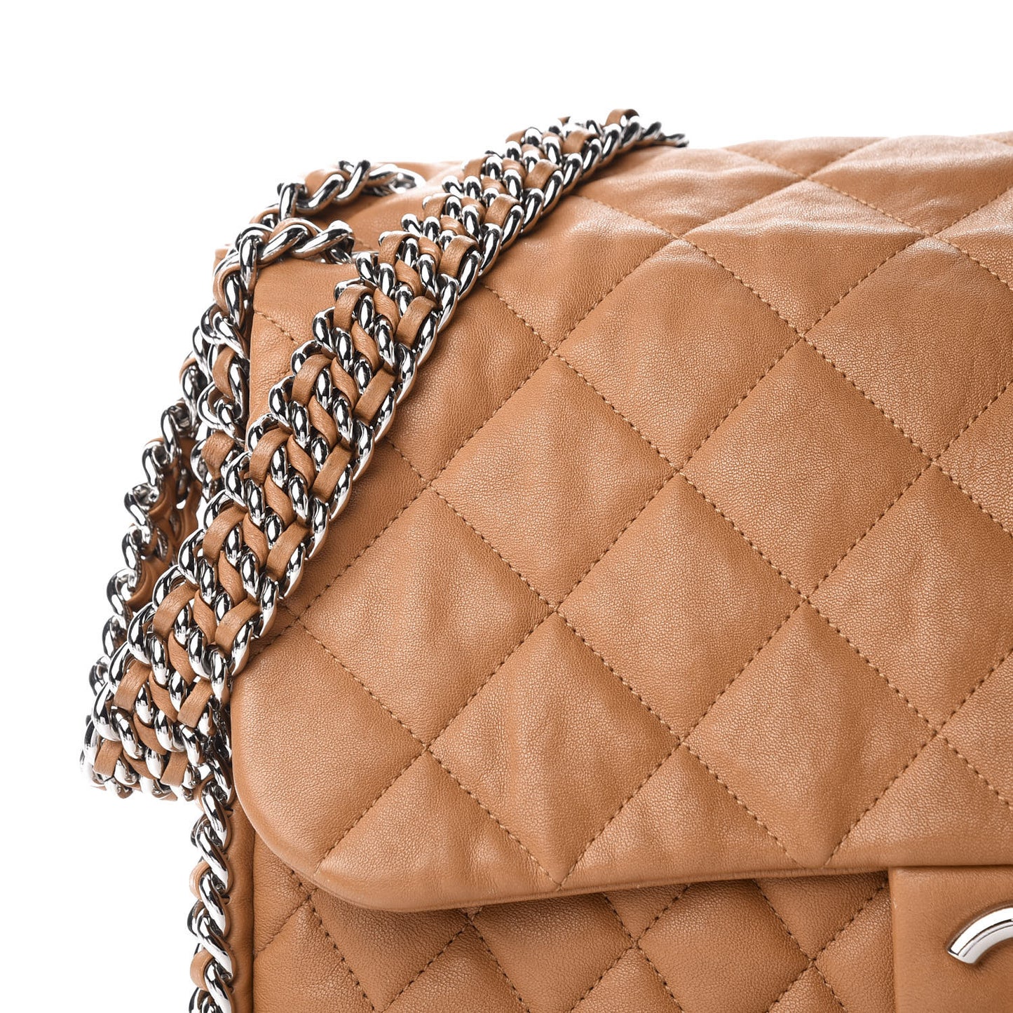 Washed Lambskin Chain Around Maxi Flap Bag Dark Beige