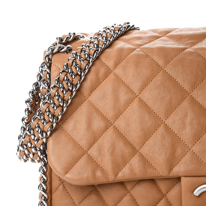 Chanel Washed Lambskin Chain Around Maxi Flap Bag Dark Beige 10 of 10