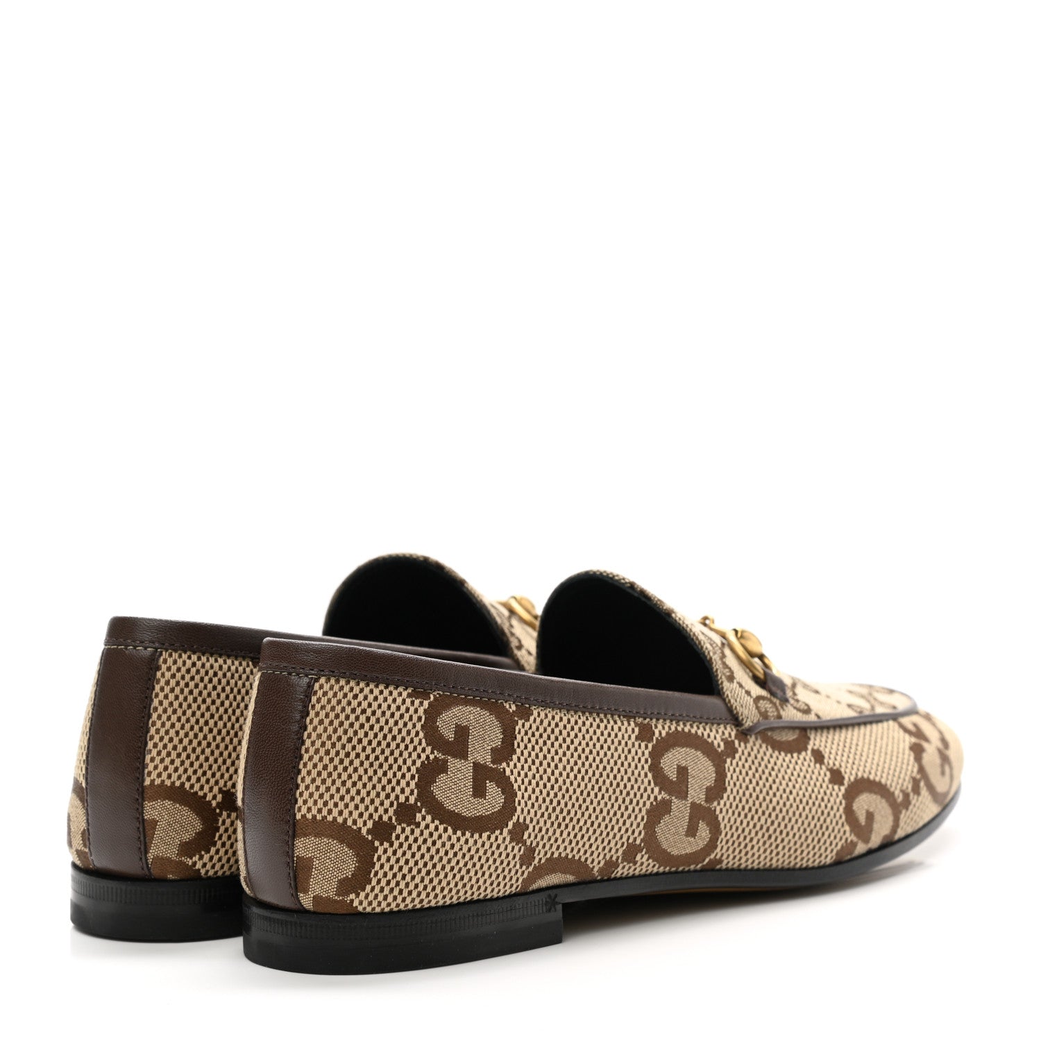 Gucci Monogram Jumbo GG Malaga Kid Horsebit Womens Jordaan Loafers 37 Camel Ebony New Acero Beige 4 of 9