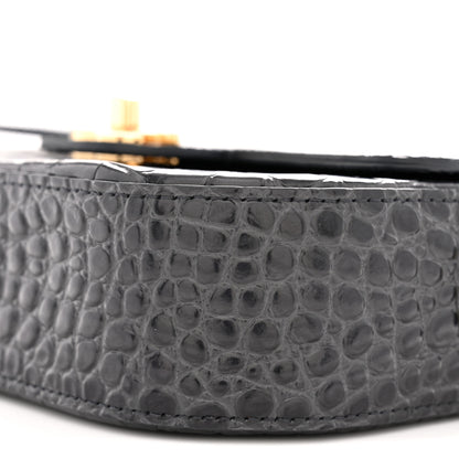 Chanel Calfskin Crocodile Embossed Turn Around Mini Flap Dark Grey 10 of 12