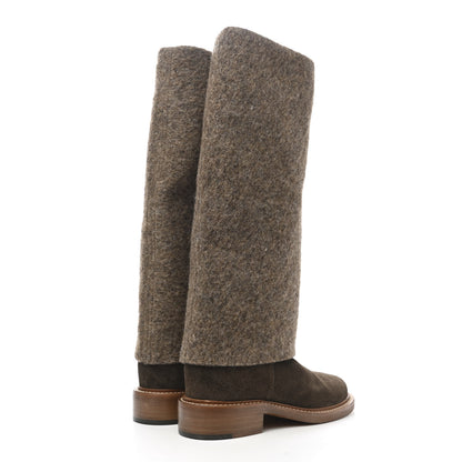 Chanel Suede Calfskin Wool CC Fold Over High Boots 35.5 Dark Brown 4 of 9