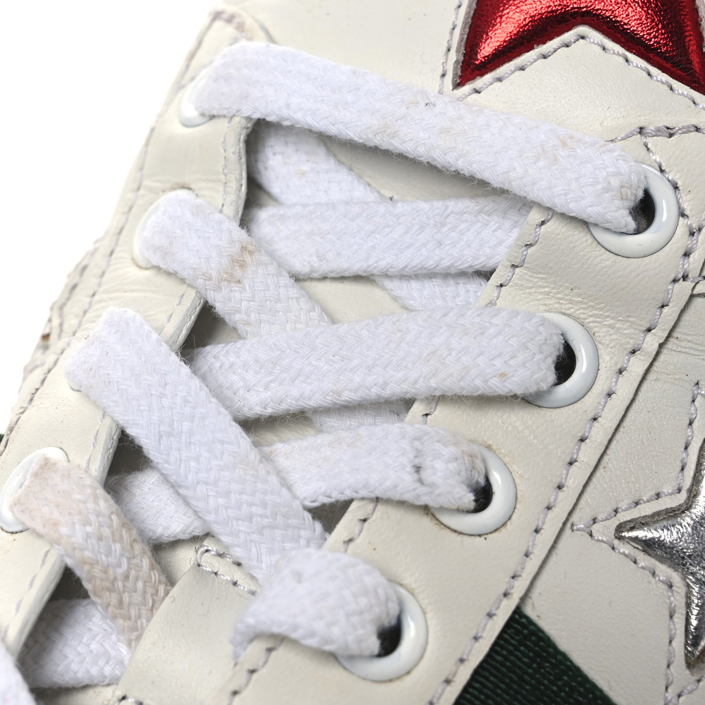 Calfskin Ayers Web Star Embroidered Womens Ace Sneakers 37 White Multi
