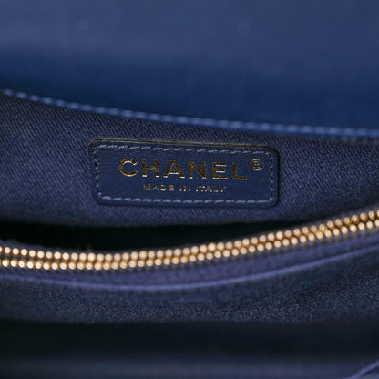 Chanel Aged Calfskin Chevron Quilted Small Coco Handle Flap Navy 5 of 16