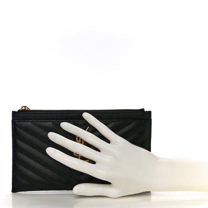Saint Laurent Grain De Poudre Chevron Monogram Bill Pouch Black 2 of 11