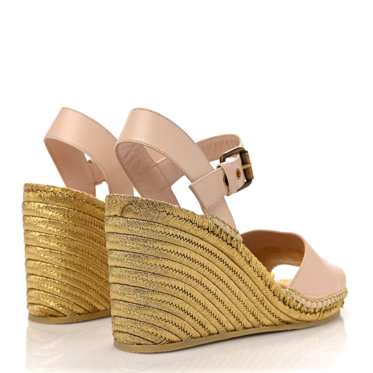 Malaga Kid Lifford Calfskin GG Espadrille Wedge Sandals 38 Skin Rose Dusty White