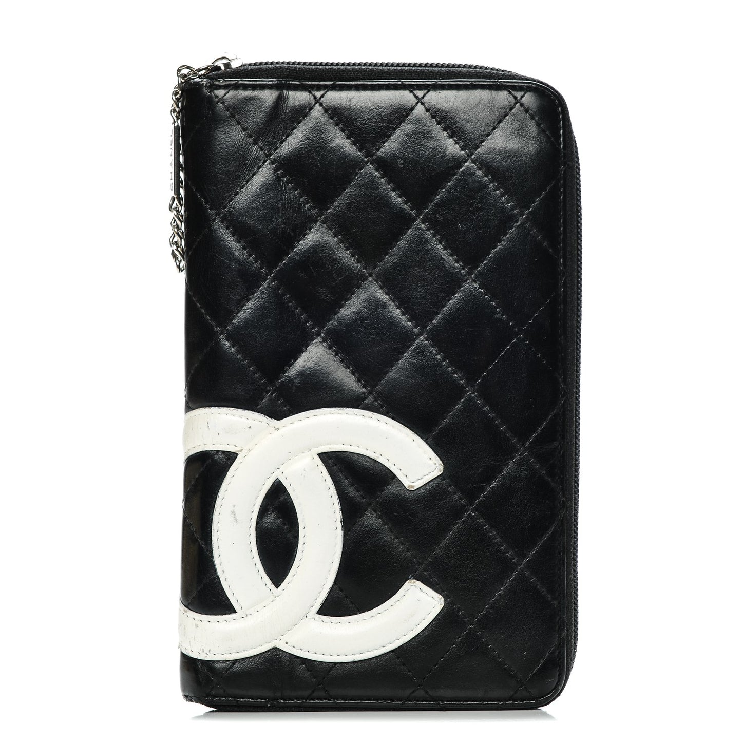 Calfskin Cambon Zip Around Organizer Wallet Black White