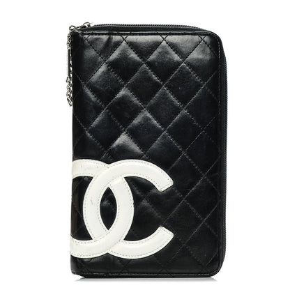 Chanel Calfskin Cambon Zip Around Organizer Wallet Black White 1 of 12