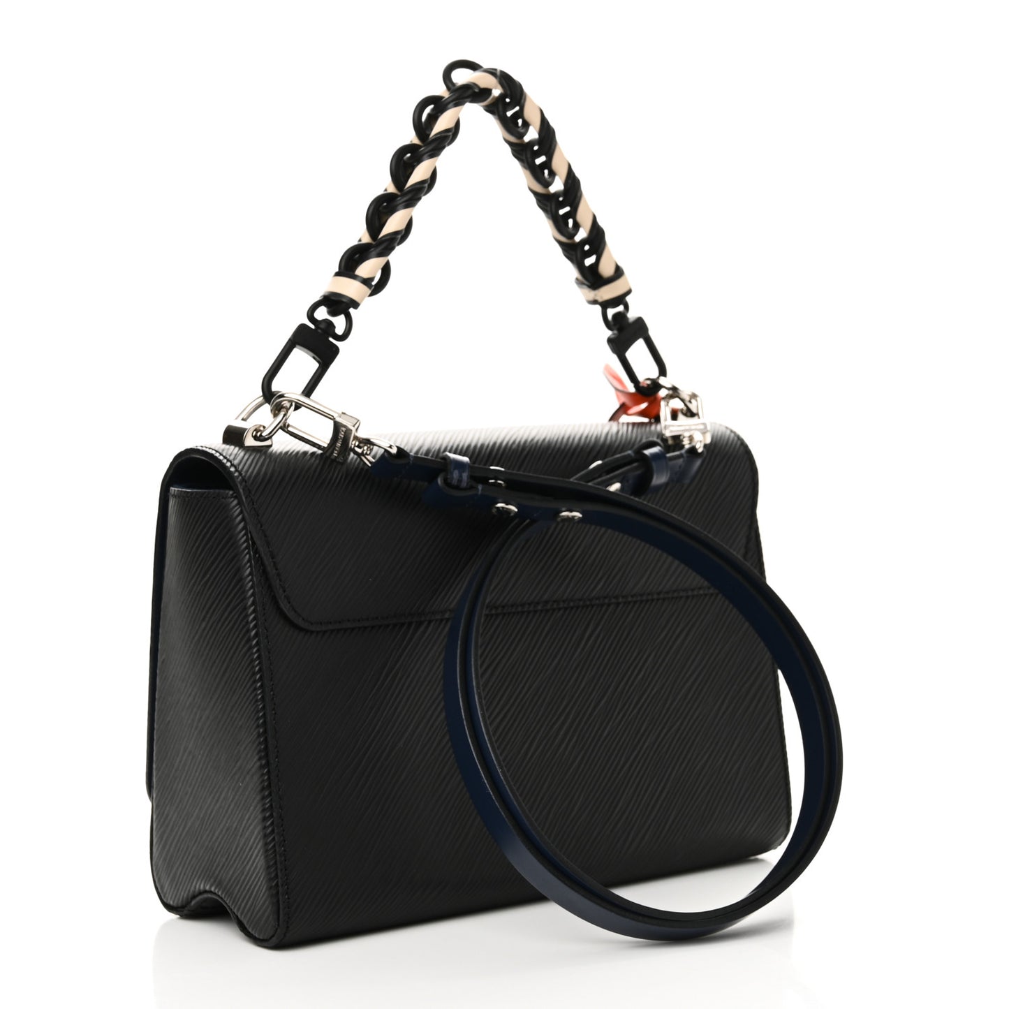 Epi Twist Braided Strap Shoulder Bag MM Black Orange Fluo Cobalt
