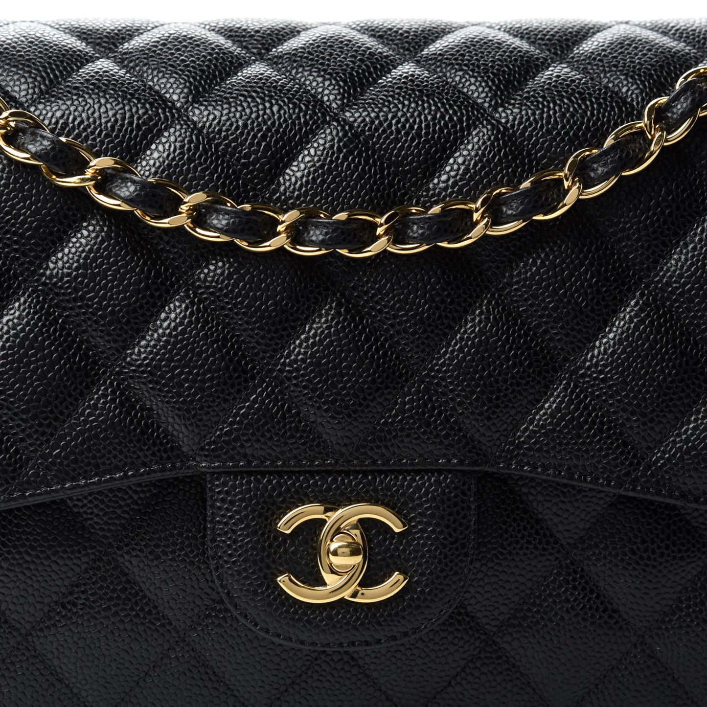 Caviar Quilted Jumbo Double Flap Black