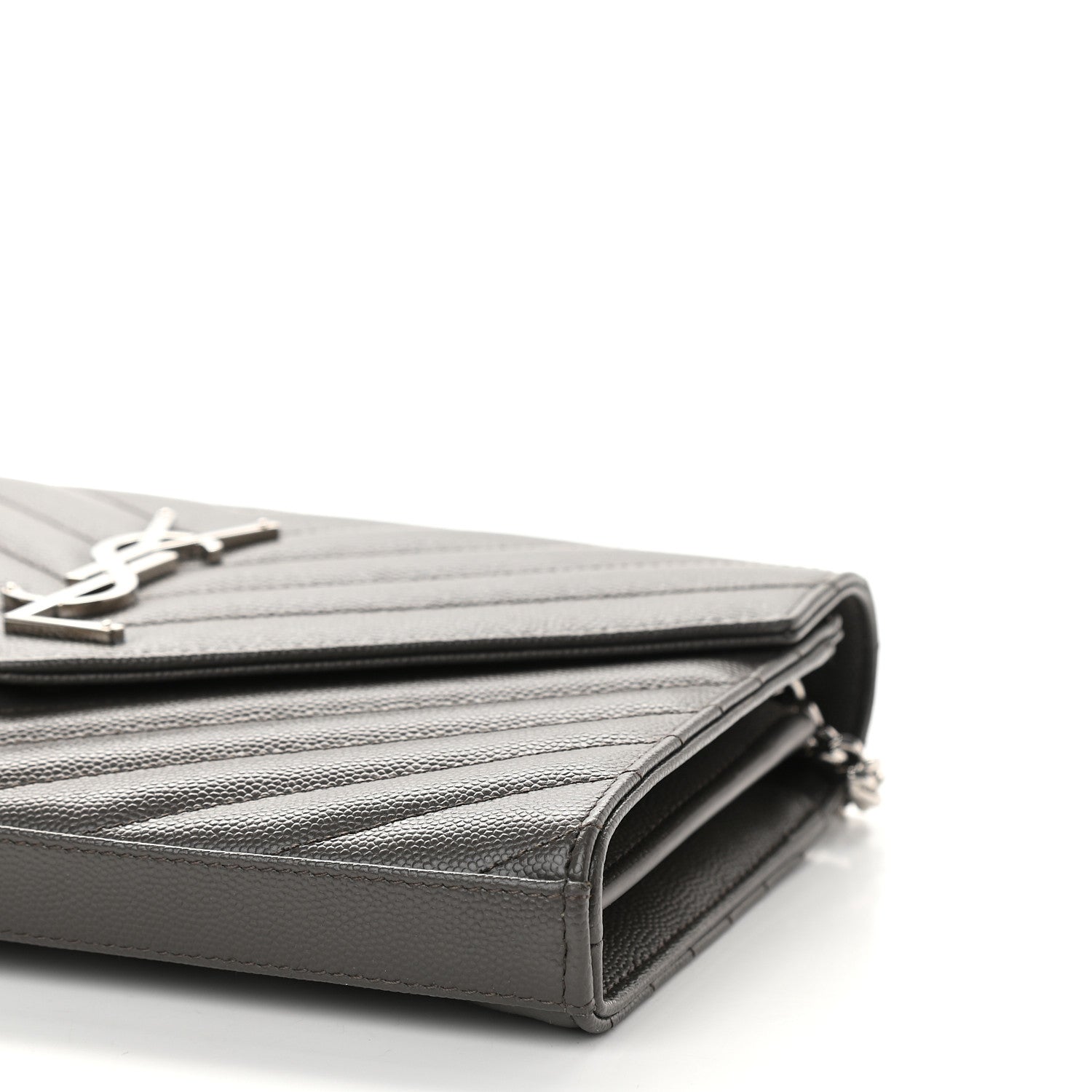 Saint Laurent Grain De Poudre Matelasse Chevron Monogram Chain Wallet Earth 8 of 8