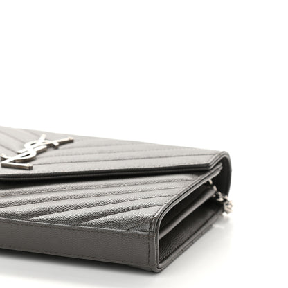 Saint Laurent Grain De Poudre Matelasse Chevron Monogram Chain Wallet Earth 8 of 8