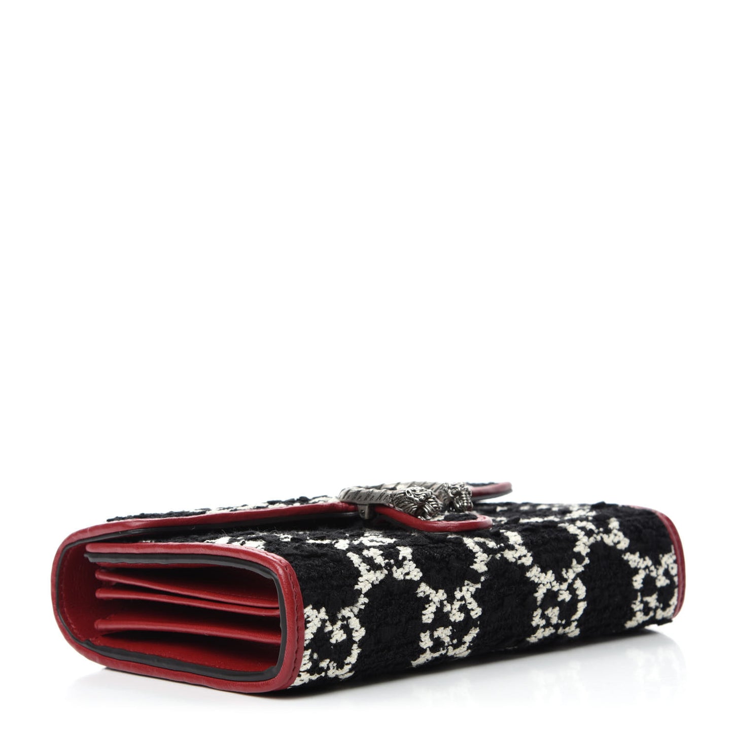 Tweed GG Monogram Mini Dionysus Chain Wallet Black White Romantic Cherry