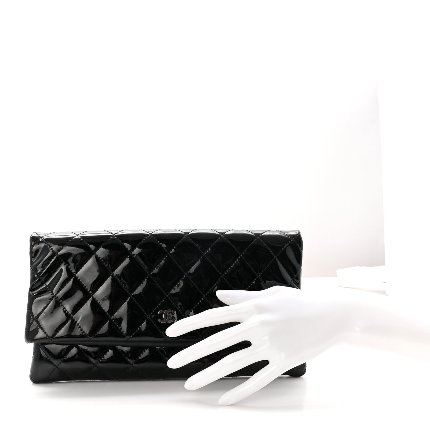 Patent Calfskin Quilted Beauty CC Clutch Black