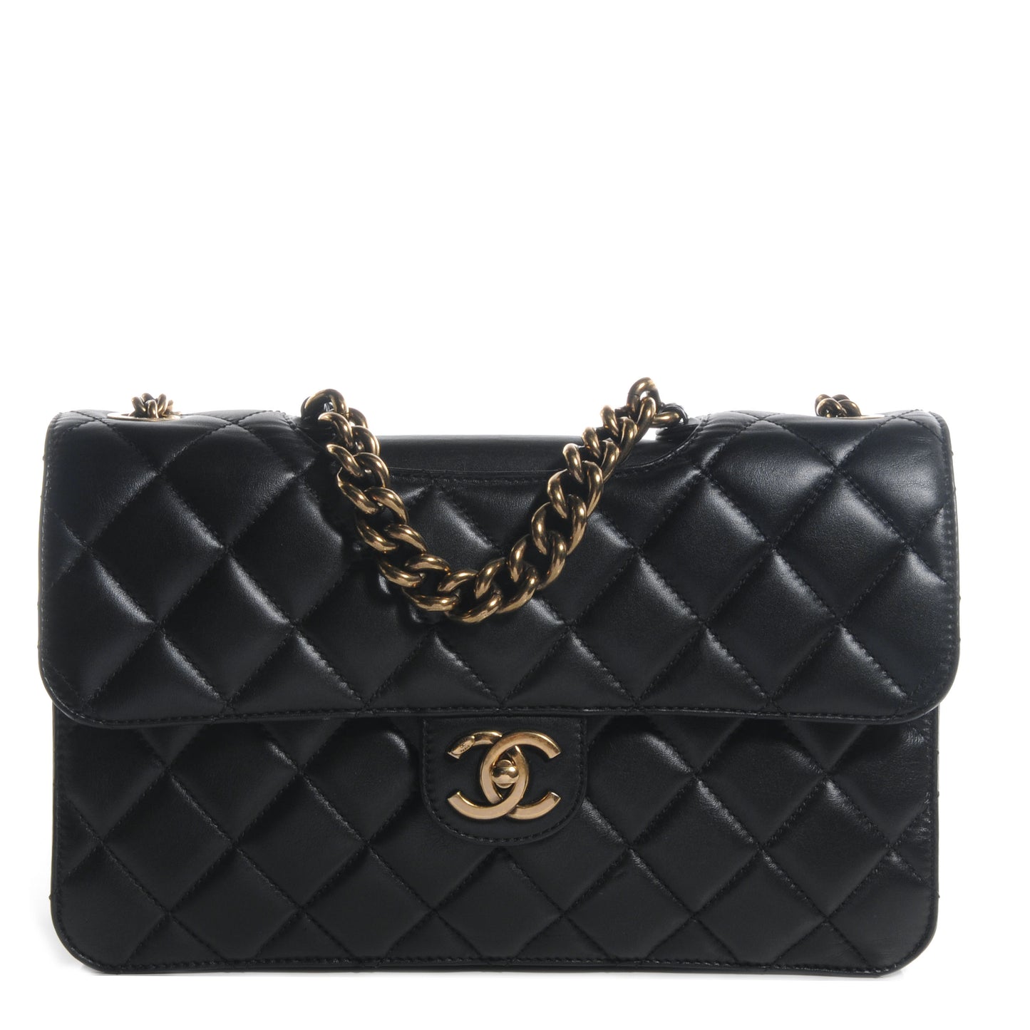 Calfskin Quilted Large Perfect Edge Flap Black