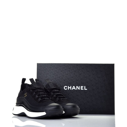 Chanel Velvet Calfskin Mixed Fibers CC Sneakers 36.5 Black 8 of 8