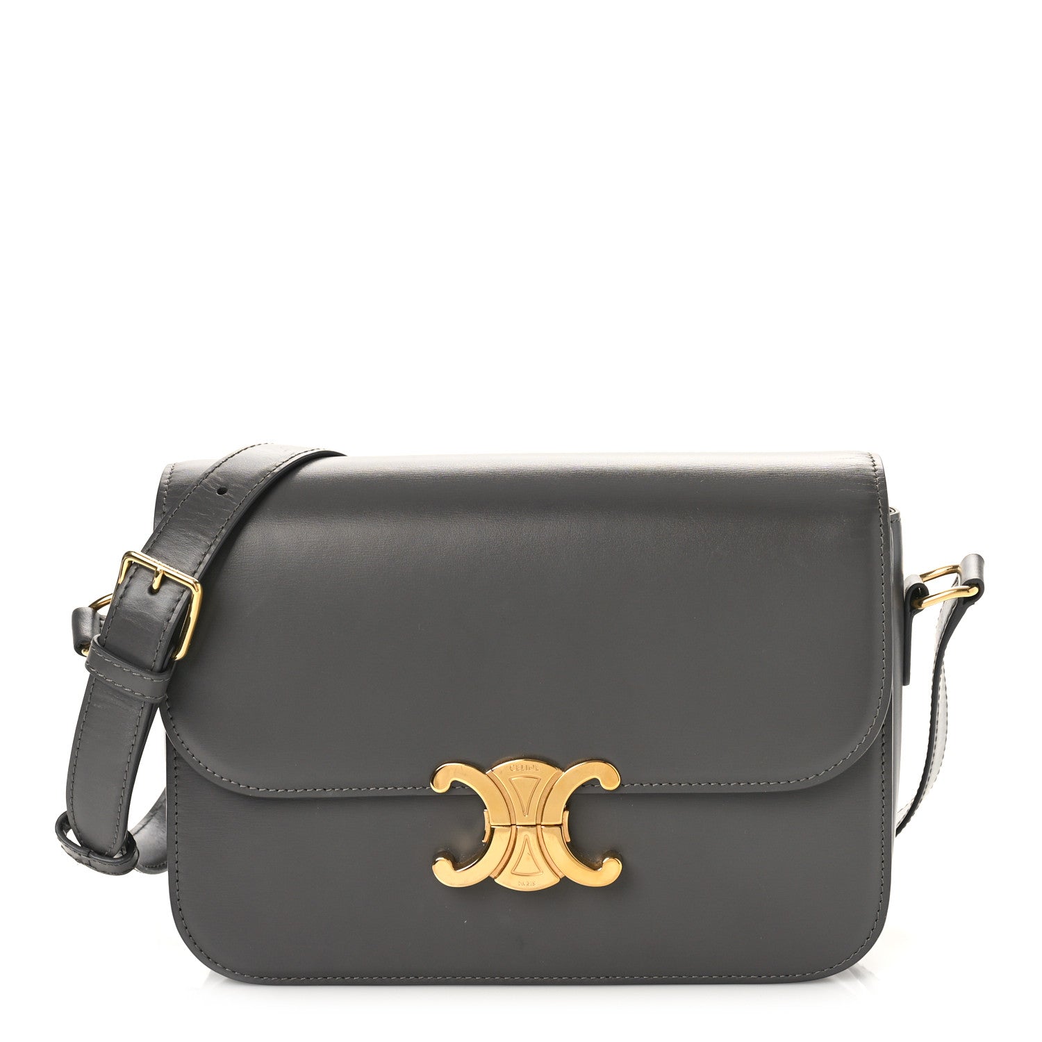 Celine Shiny Calfskin Medium Triomphe Grey 1 of 8
