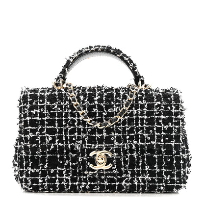 Chanel Tweed Quilted Mini Top Handle Rectangular Flap Black White 1 of 16