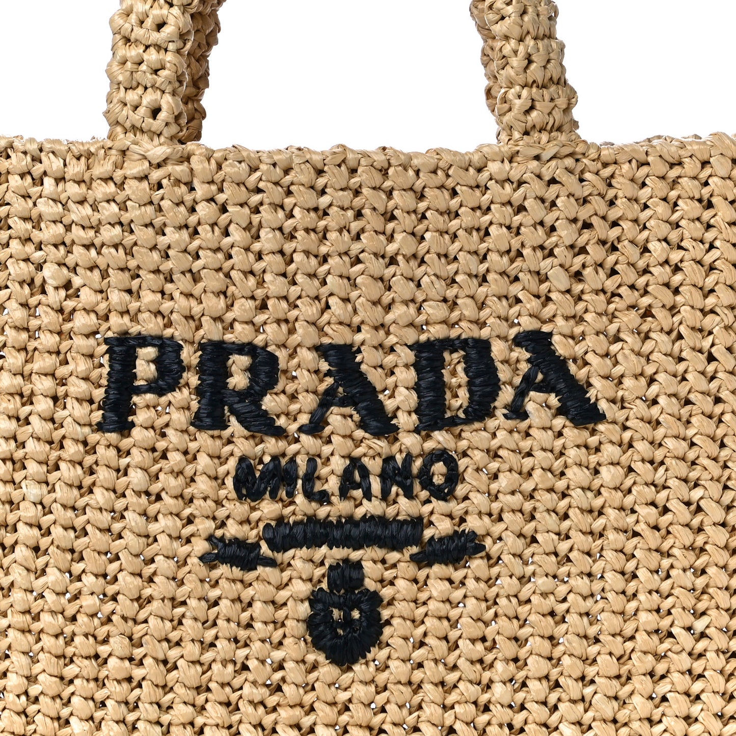 Yarn Raffia Effect Crochet Embroidered Small Logo Tote Naturale