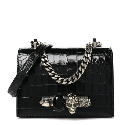 Alexander McQueen Crocodile Embossed Calfskin Knuckle Crossbody Black 1 of 10