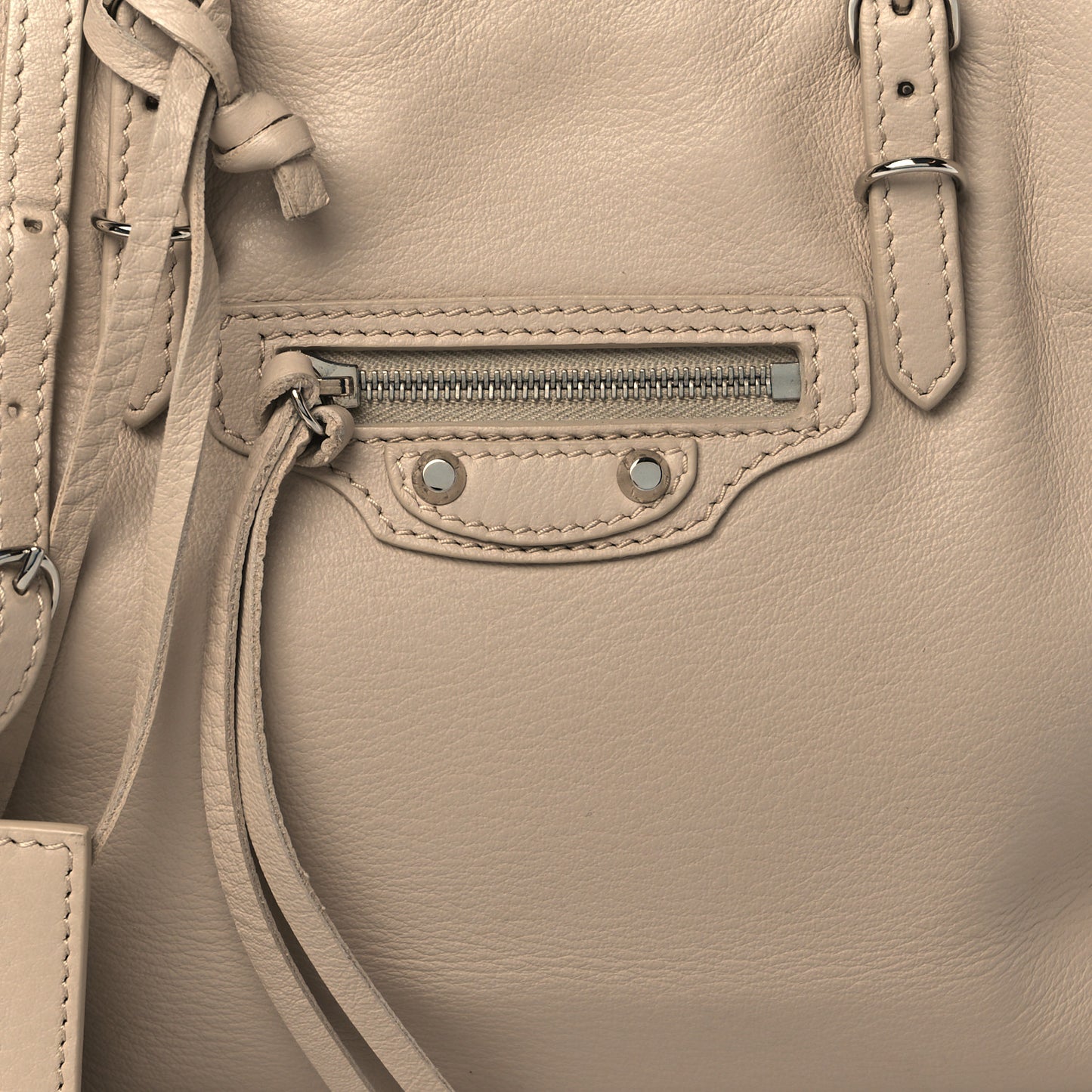 Grained Calfskin Papier Mini A4 Zip Around Tote Light Beige