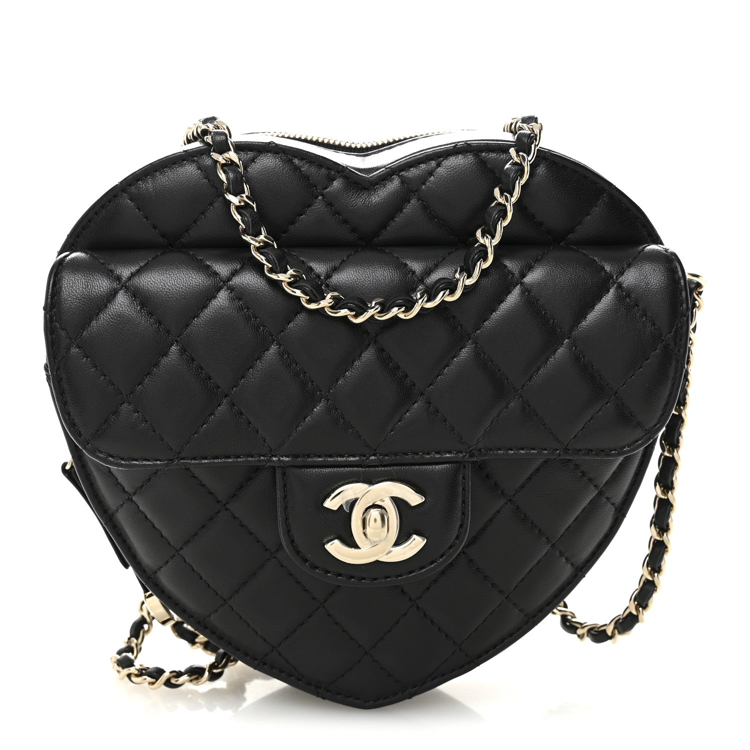 Chanel Lambskin Quilted Large CC In Love Heart Bag Black 1 of 10