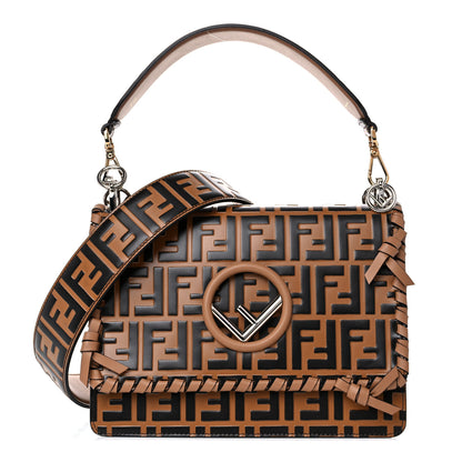 Fendi Vitello Century F is Fendi Whipstitch Threads FF Embossed Kan I Shoulder Bag Tobacco Orzo 1 of 12
