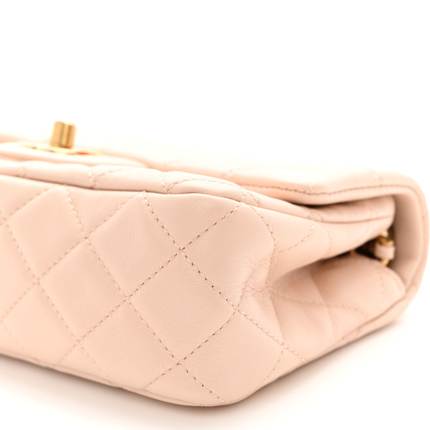Lambskin Quilted Mini Rectangular Pearl Crush Flap Light Beige