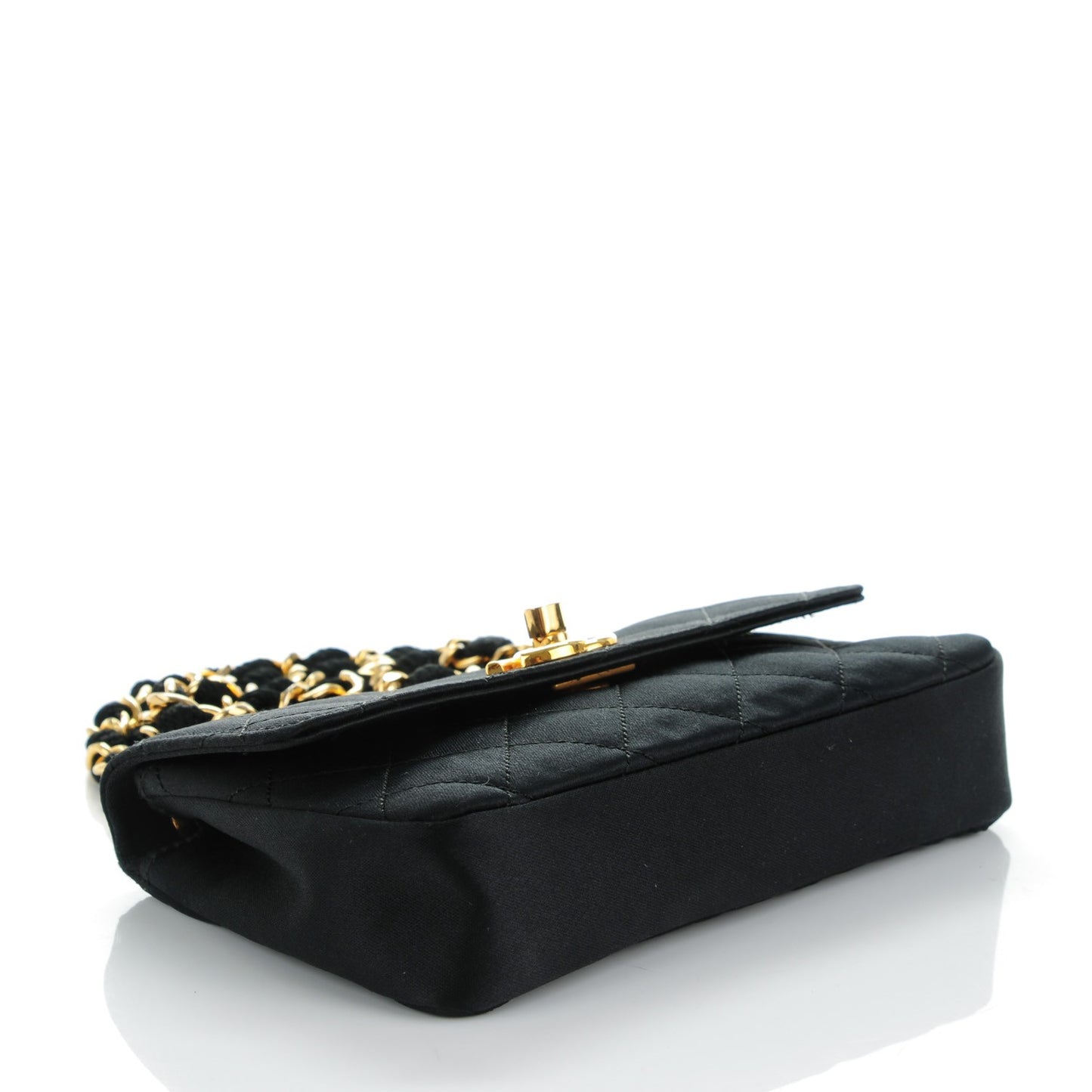 Satin Quilted Micro Mini Flap Black