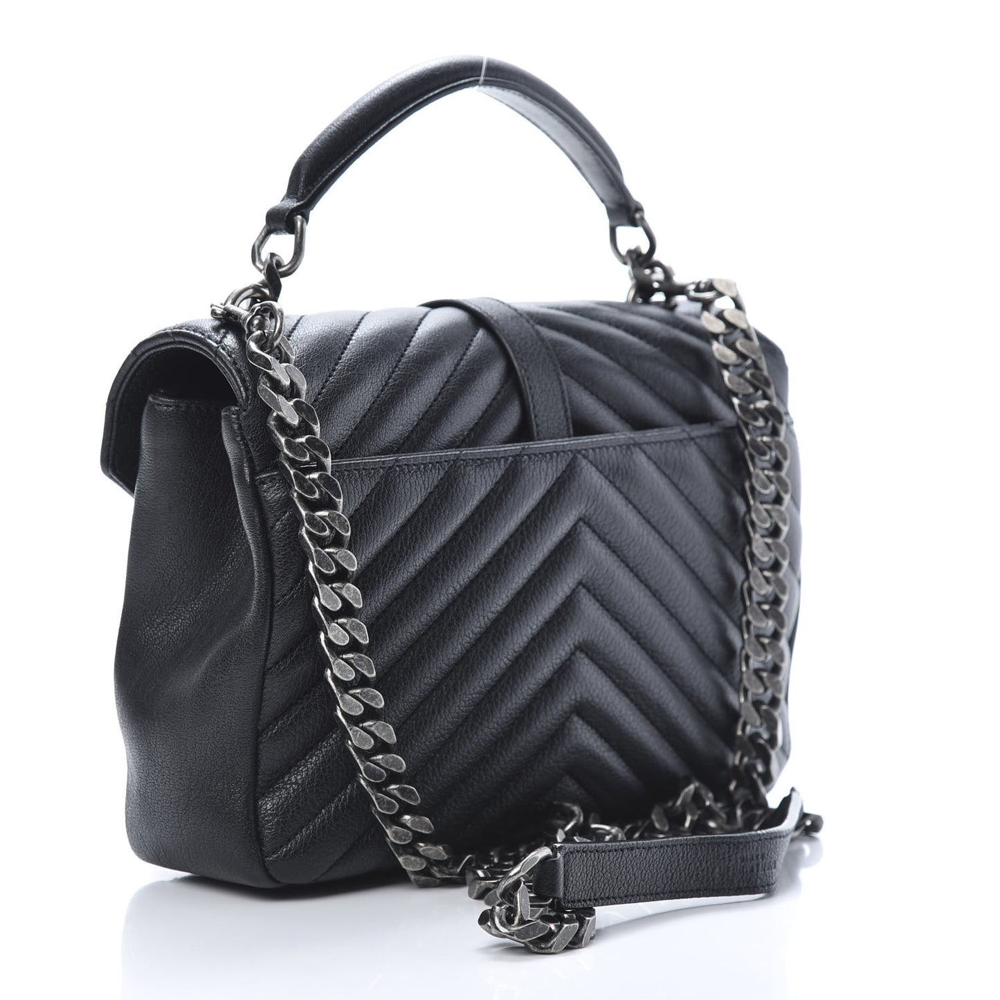 Sheepskin Matelasse Chevron Monogram Medium College Bag Black