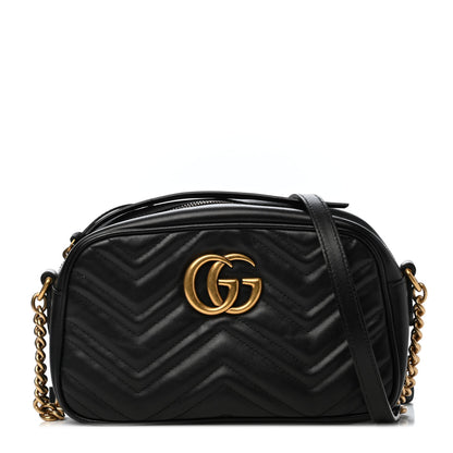 Gucci Calfskin Matelasse Small GG Marmont Chain Shoulder Bag Black 1 of 4