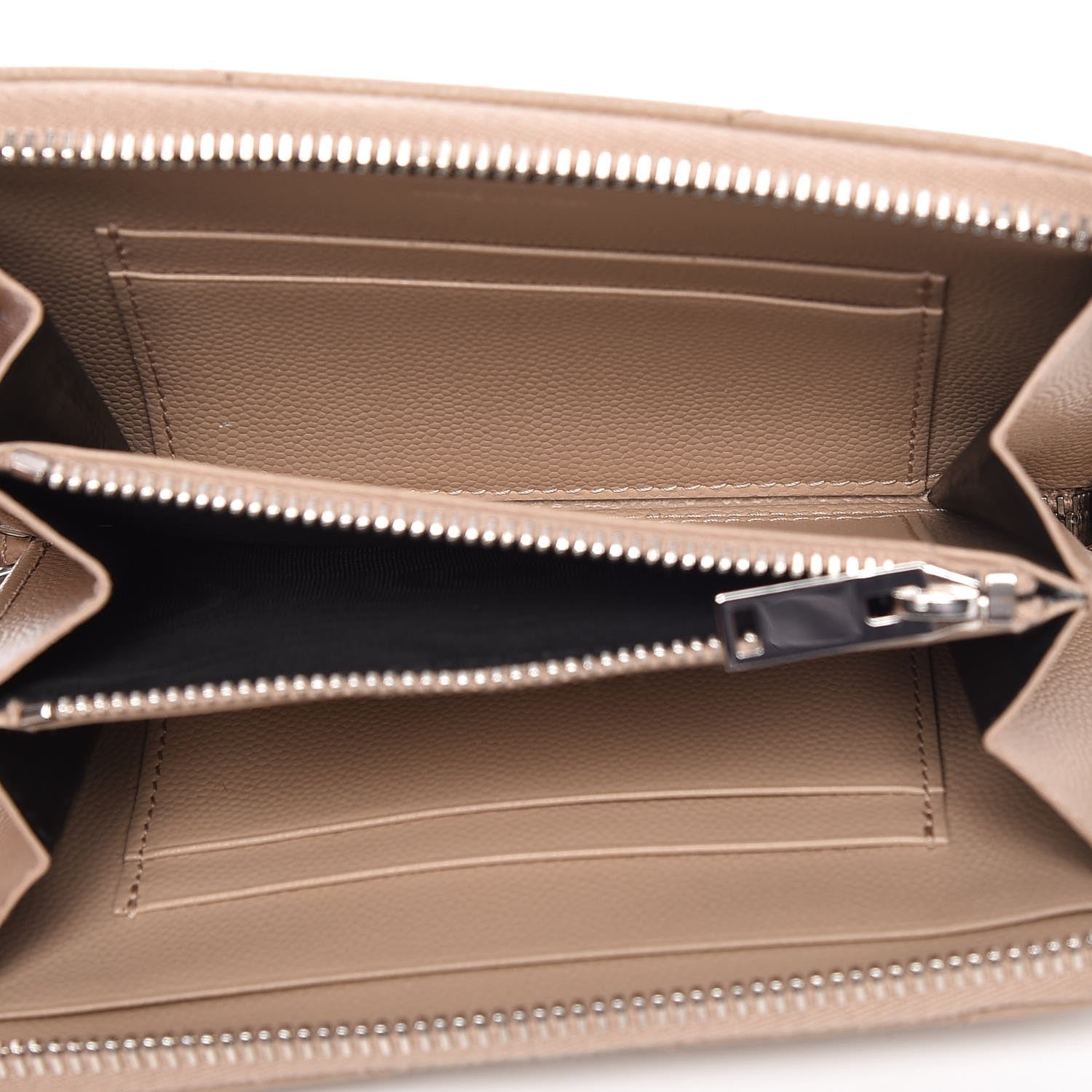 Saint Laurent Grain De Poudre Matelasse Chevron Monogram Zip Around Wallet Dark Beige 5 of 8