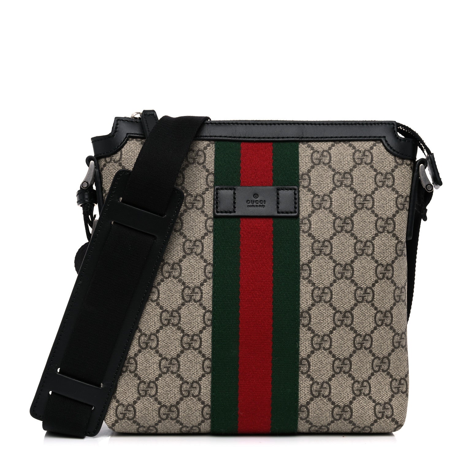 Gucci GG Supreme Monogram Web Messenger Bag Black 1 of 10