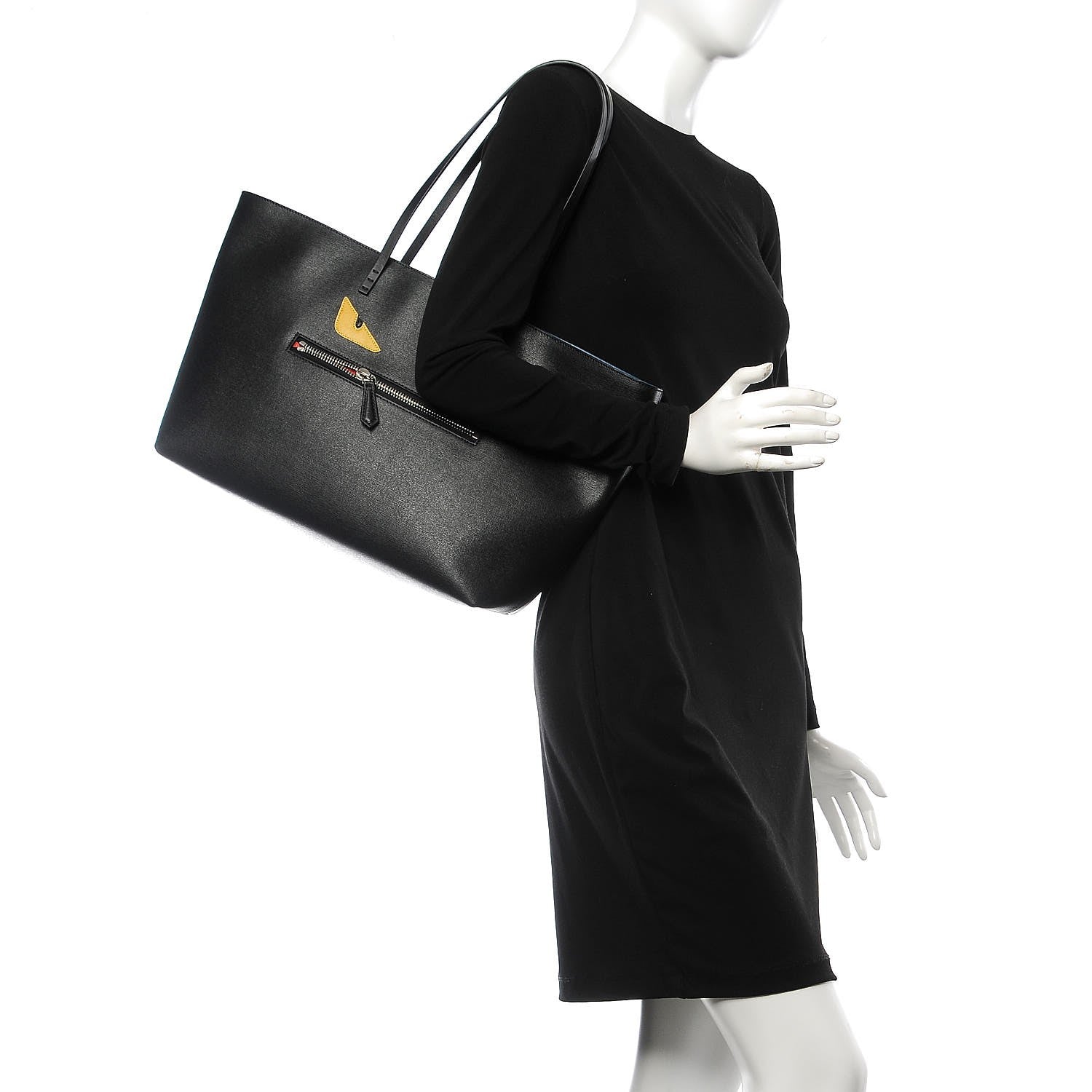 Fendi Vitello Elite Cuoio Monster Buggies Medium Roll Tote Black Multicolor Blue Cobalto 2 of 7