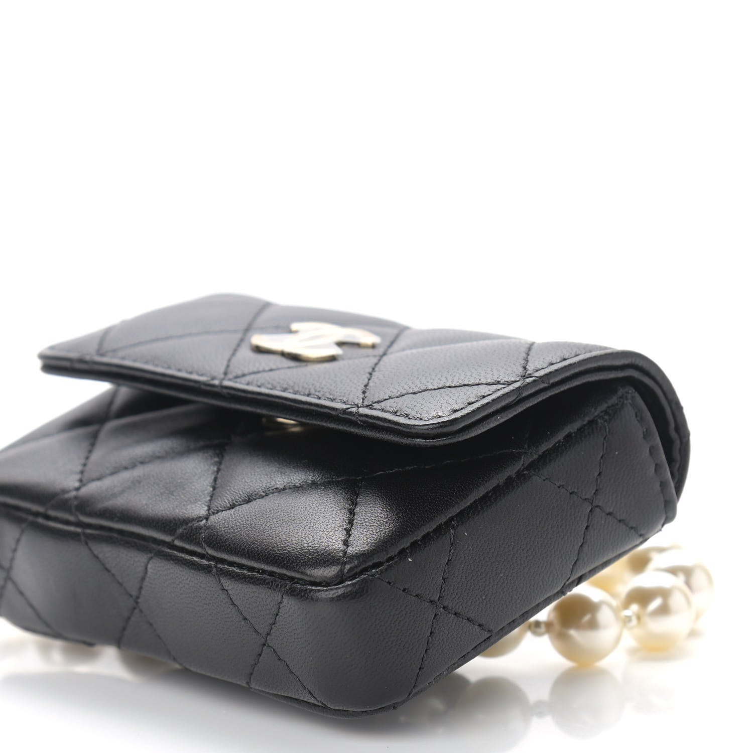 Chanel Lambskin Quilted Pearl Chain Belt Bag Black 12 of 13