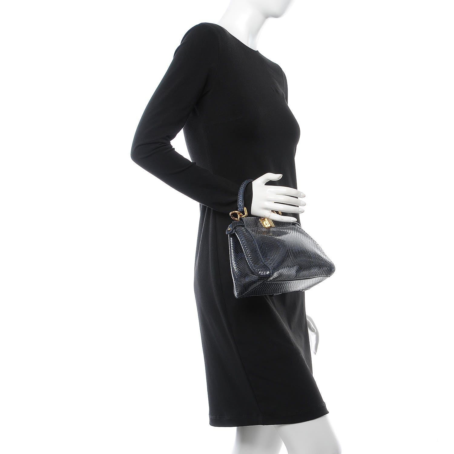 Fendi Python Shiny Nappa Mini Peekaboo Iconic Satchel Blue Jeans 3 of 9