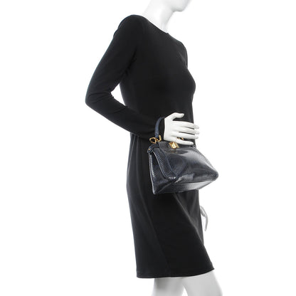 Fendi Python Shiny Nappa Mini Peekaboo Iconic Satchel Blue Jeans 3 of 9