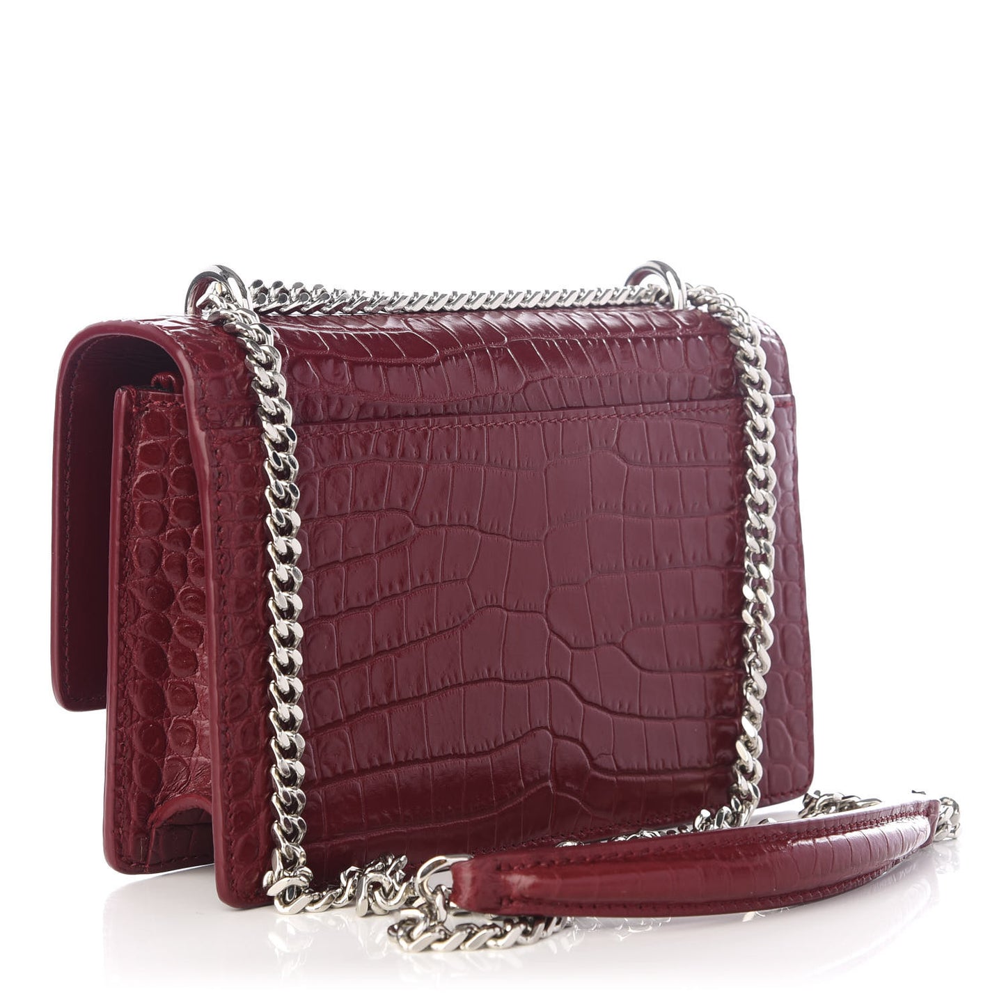 Calfskin Crocodile Embossed Monogram Sunset Chain Wallet Palissandre